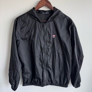 Brandy Melville Black USA Flag Lightweight Zip Hooded Jacket Windbreaker